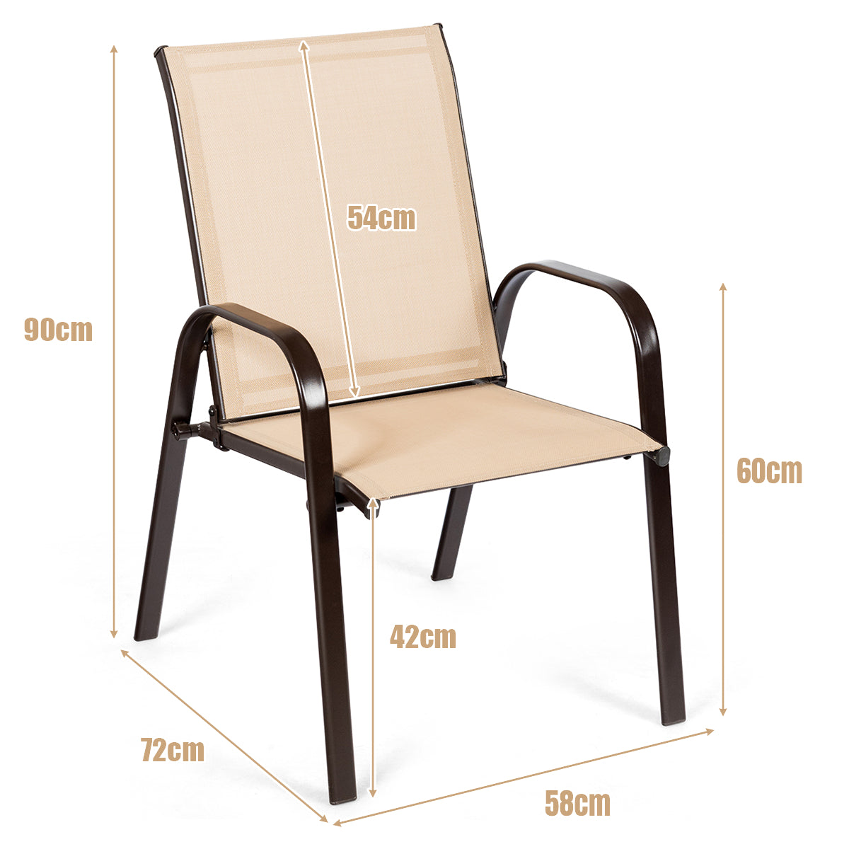 2 Piece Patio Outdoor Camping Chairs Set with Breathable Fabric-Coffee