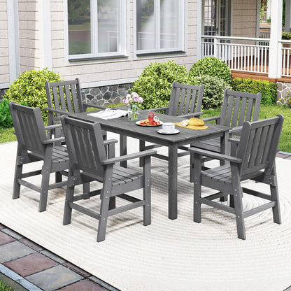 Patio Dining Chair HDPE All Weather Adirondack Armchair with Curved Seat-Grey