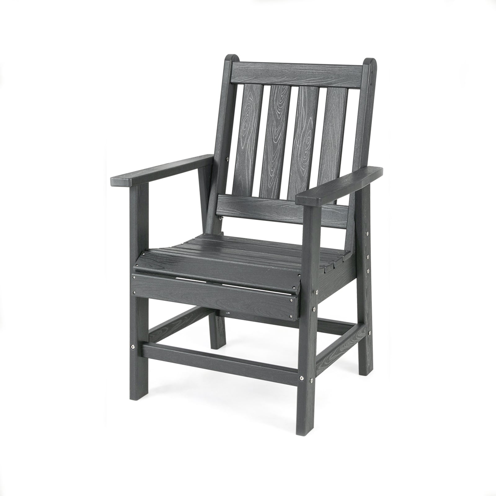 Patio Dining Chair HDPE All Weather Adirondack Armchair with Curved Seat-Grey