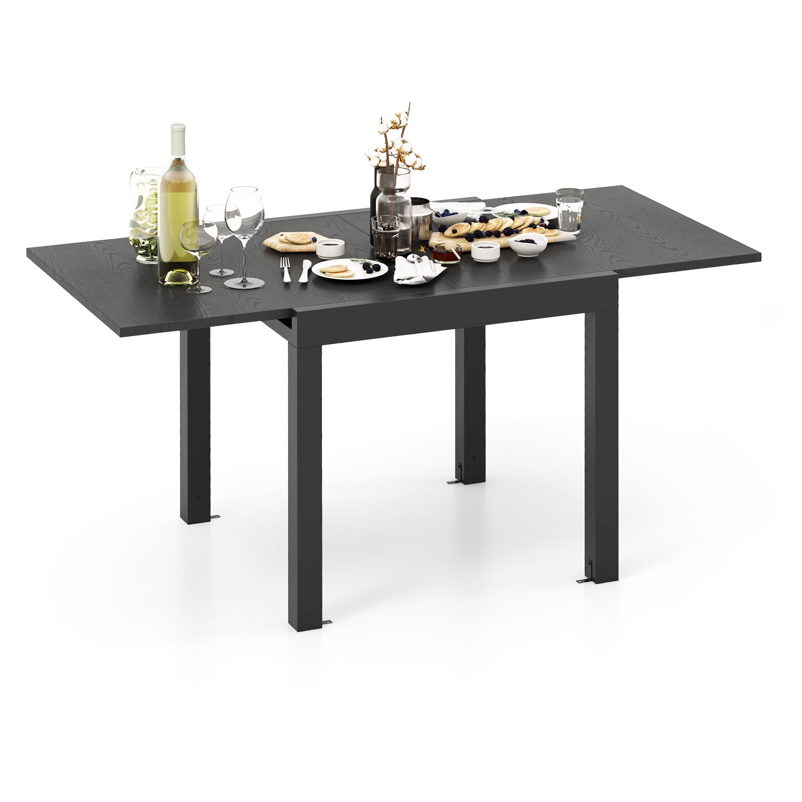 Patio Expandable Dining Table Rectangular Aluminum Dining Table for 4-6 Person-Grey