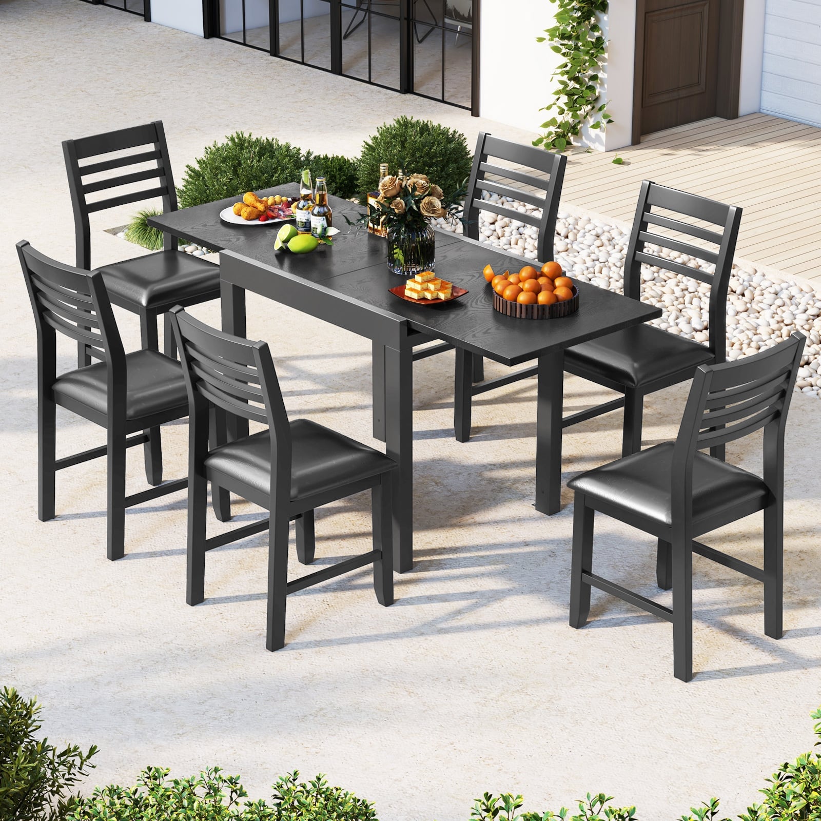 Patio Expandable Dining Table Rectangular Aluminum Dining Table for 4-6 Person-Grey