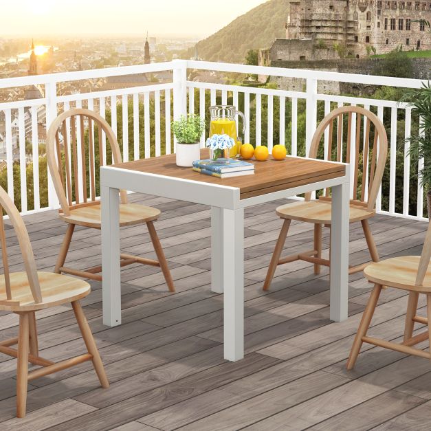 Patio Expandable Dining Table Rectangular Aluminum Dining Table for 4-6 Person-Natural