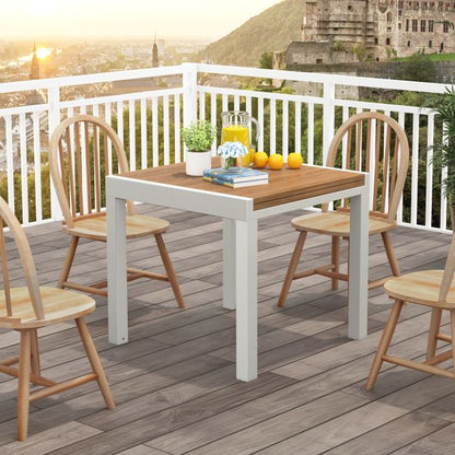 Patio Expandable Dining Table Rectangular Aluminum Dining Table for 4-6 Person-Natural