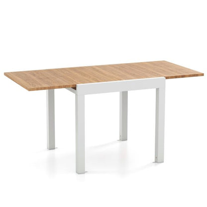 Patio Expandable Dining Table Rectangular Aluminum Dining Table for 4-6 Person-Natural