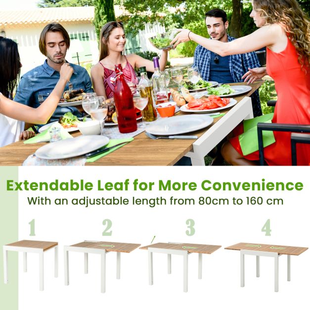 Patio Expandable Dining Table Rectangular Aluminum Dining Table for 4-6 Person-Natural