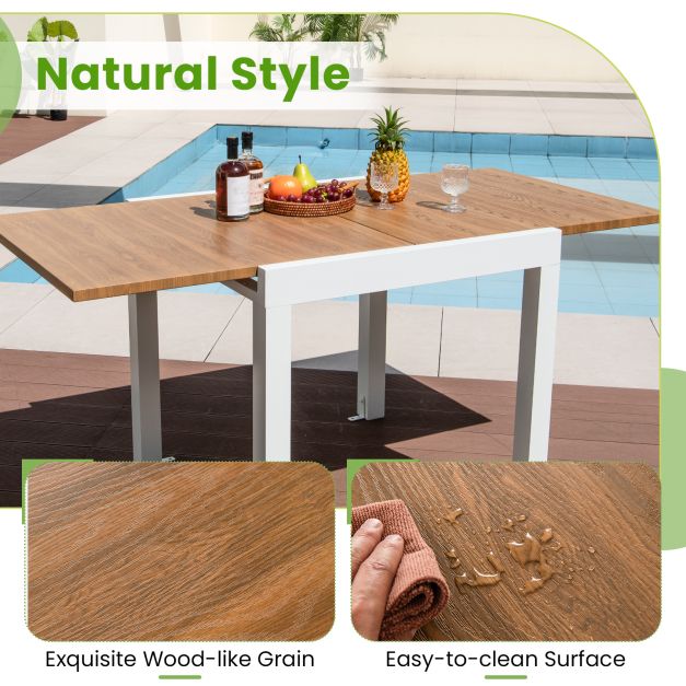 Patio Expandable Dining Table Rectangular Aluminum Dining Table for 4-6 Person-Natural