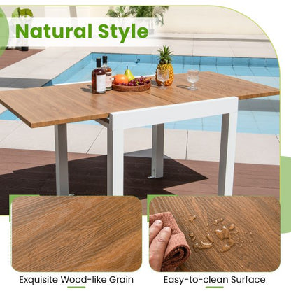 Patio Expandable Dining Table Rectangular Aluminum Dining Table for 4-6 Person-Natural