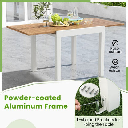 Patio Expandable Dining Table Rectangular Aluminum Dining Table for 4-6 Person-Natural