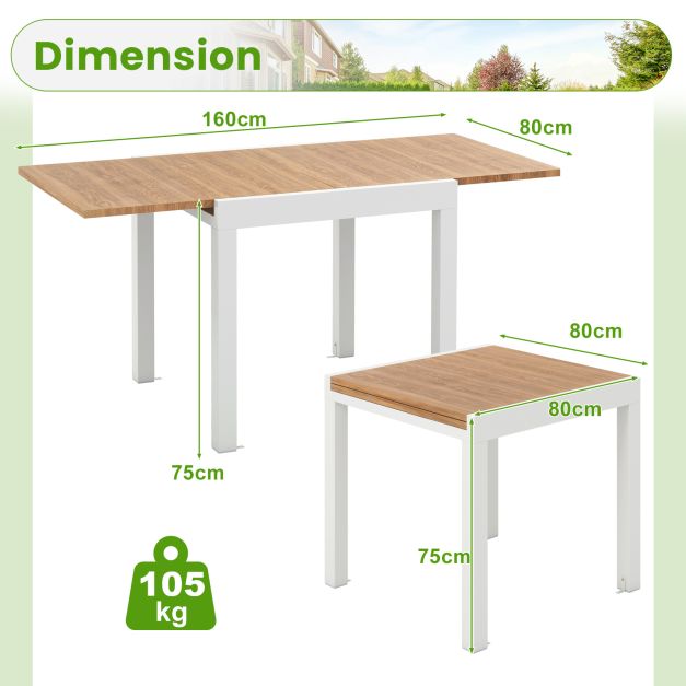 Patio Expandable Dining Table Rectangular Aluminum Dining Table for 4-6 Person-Natural