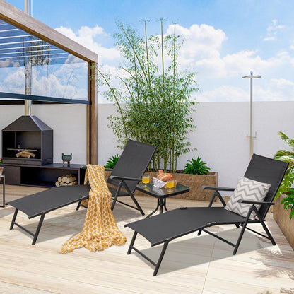 Patio Foldable Chaise Lounge Chair Reclining with Adjustable Backrest-Black-2 Pack