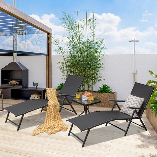 Patio Foldable Chaise Lounge Chair Reclining with Adjustable Backrest-Black-2 Pack