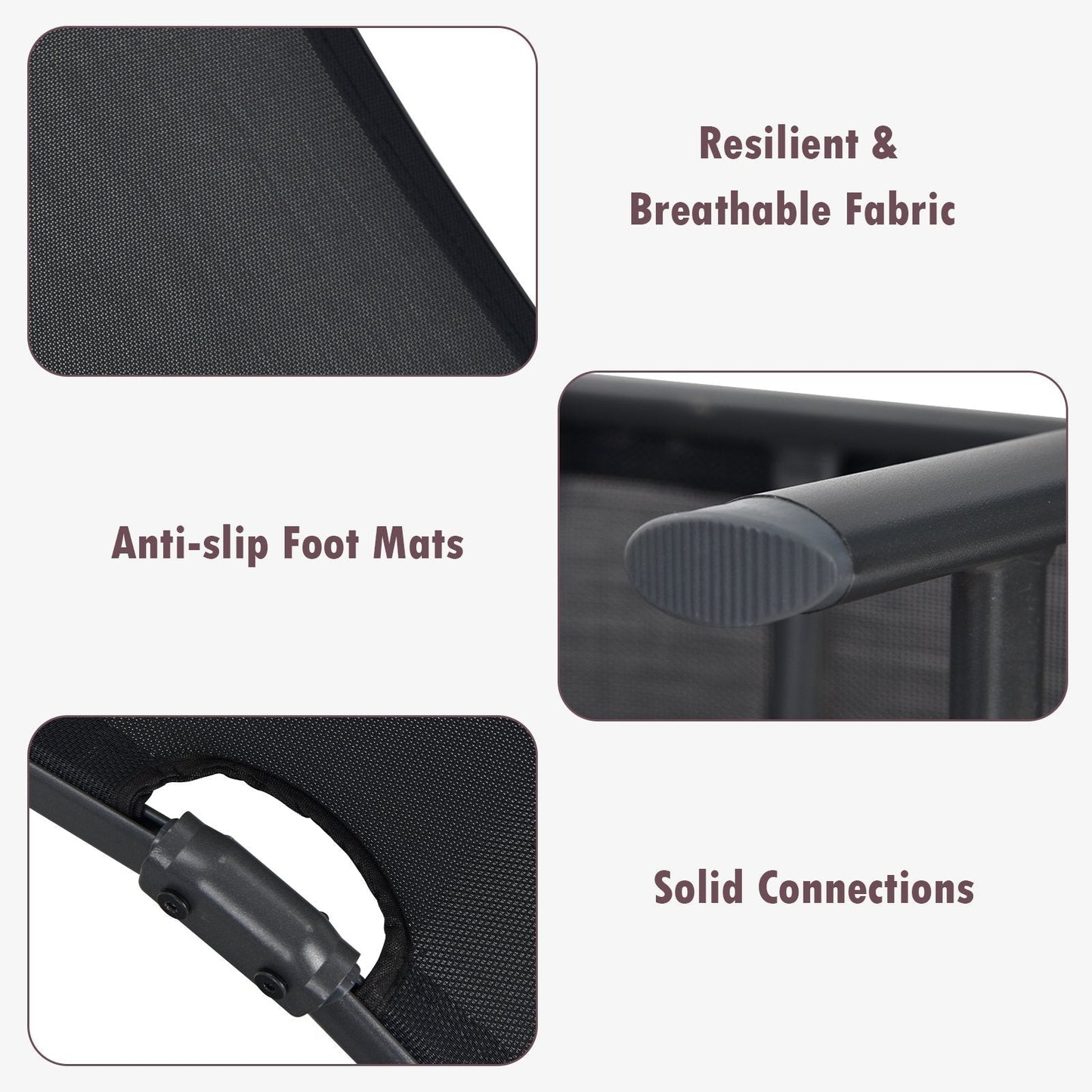 Patio Foldable Chaise Lounge Chair Reclining with Adjustable Backrest-Black-2 Pack