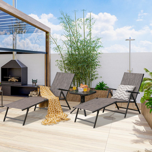 Patio Foldable Chaise Lounge Chair Reclining with Adjustable Backrest-Grey-2 Pack