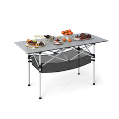 Patio Folding Camping Table Picnic Table with Aluminum Roll-up Tabletop-Silver