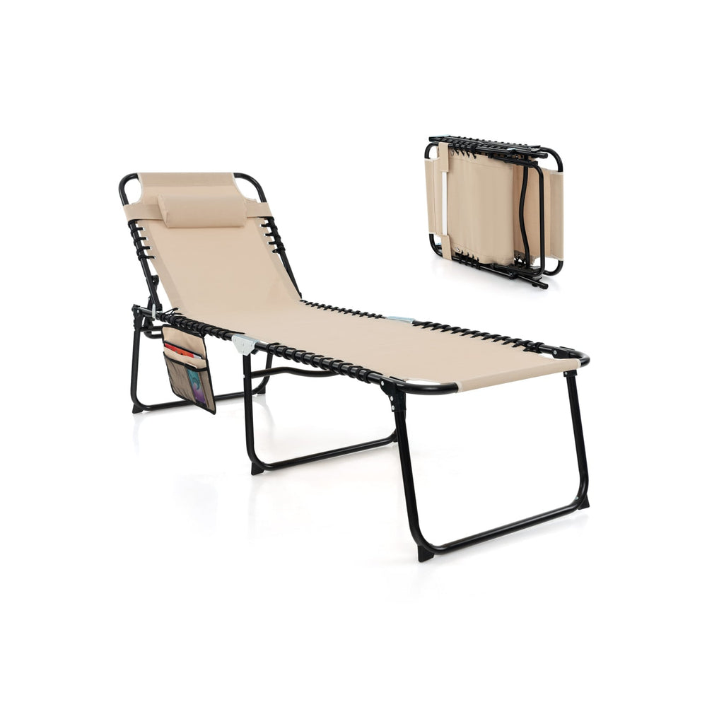 Patio Folding Chaise Lounge Chair Portable Sun Lounger with Adjustable Backrest-Beige
