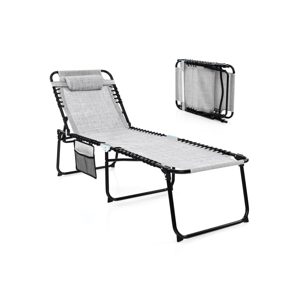 Patio Folding Chaise Lounge Chair Portable Sun Lounger with Adjustable Backrest-Grey