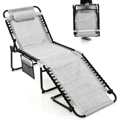 Patio Folding Chaise Lounge Chair Portable Sun Lounger with Adjustable Backrest-Grey
