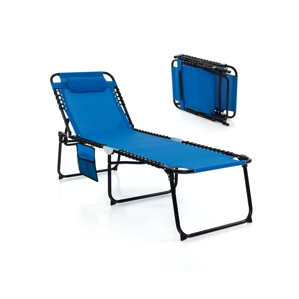 Patio Folding Chaise Lounge Chair Portable Sun Lounger with Adjustable Backrest-Navy