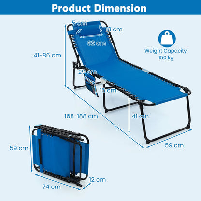 Patio Folding Chaise Lounge Chair Portable Sun Lounger with Adjustable Backrest-Navy