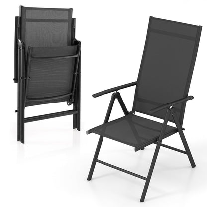 Patio Folding Dining Chairs Outdoor Sling Chairs with 7-Level Adjustable High Backrest-Black