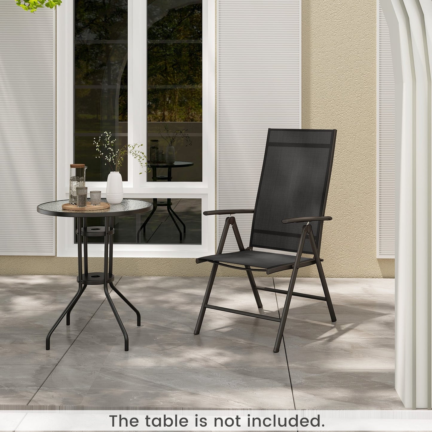 Patio Folding Dining Chairs Outdoor Sling Chairs with 7-Level Adjustable High Backrest-Black