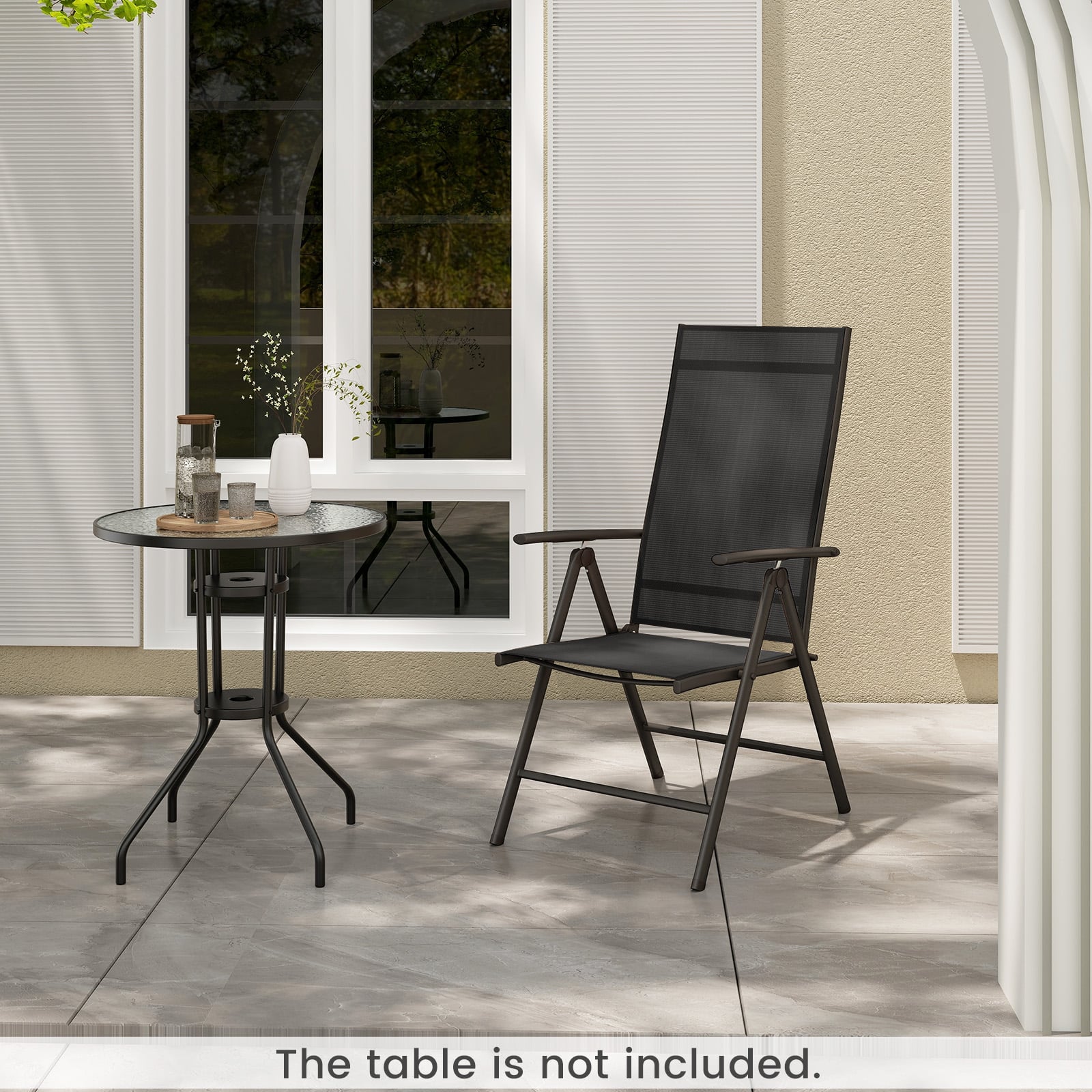 Patio Folding Dining Chairs Outdoor Sling Chairs with 7-Level Adjustable High Backrest-Black