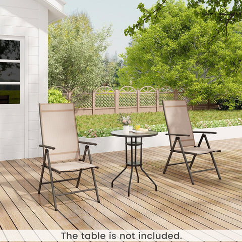 Patio Folding Dining Chairs Outdoor Sling Chairs with 7-Level Adjustable High Backrest-Brown