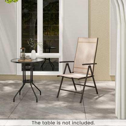 Patio Folding Dining Chairs Outdoor Sling Chairs with 7-Level Adjustable High Backrest-Brown