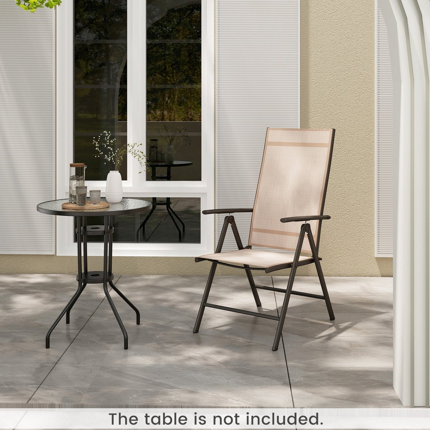 Patio Folding Dining Chairs Outdoor Sling Chairs with 7-Level Adjustable High Backrest-Brown