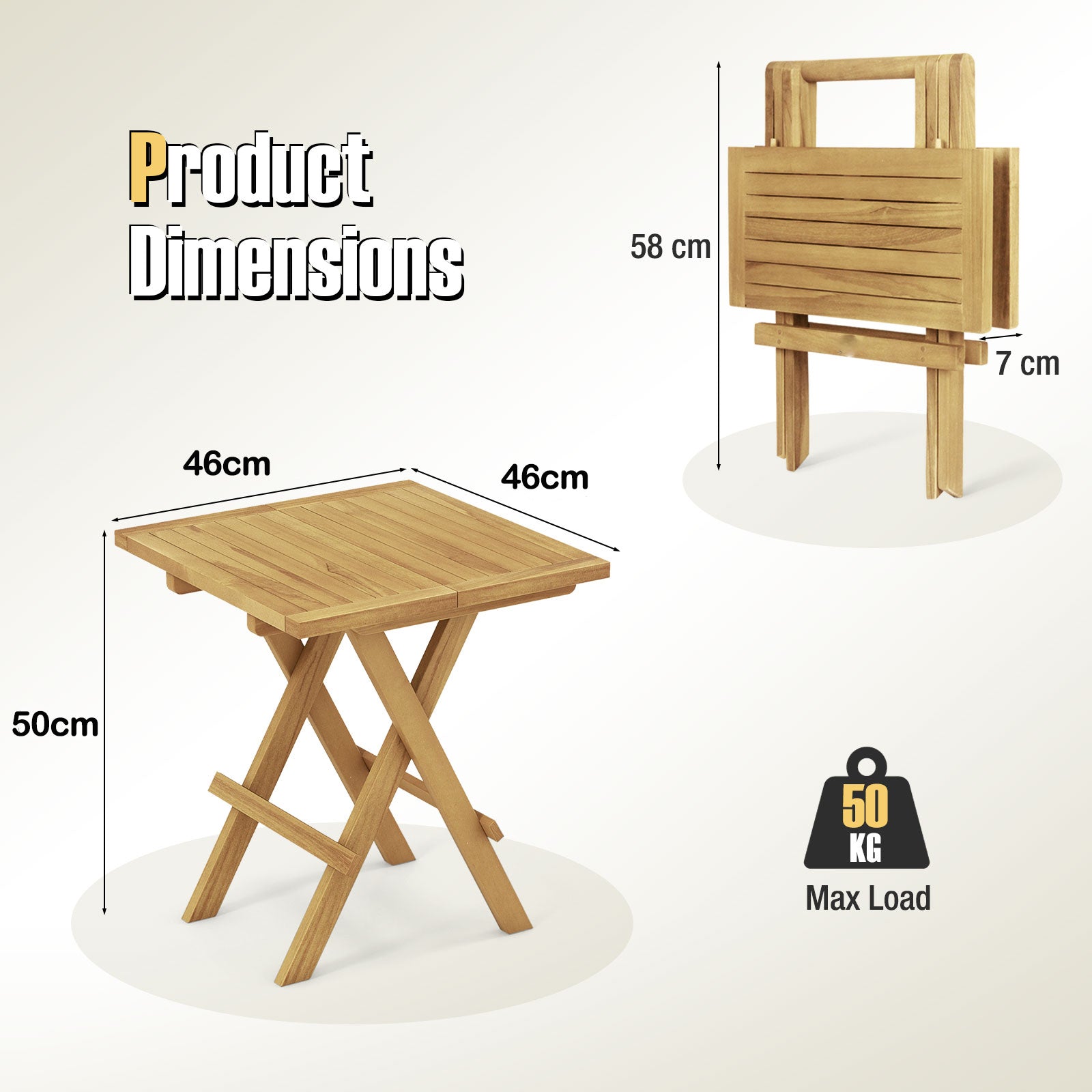 Patio Folding Teak Wood Square Coffee Table with X-shaped Legs