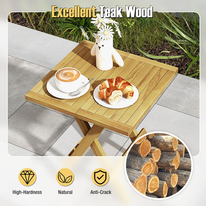 Patio Folding Teak Wood Square Coffee Table with X-shaped Legs