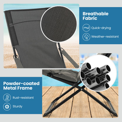 Patio Folding Sling Chair with Ottoman and with Removable Cushion-Grey