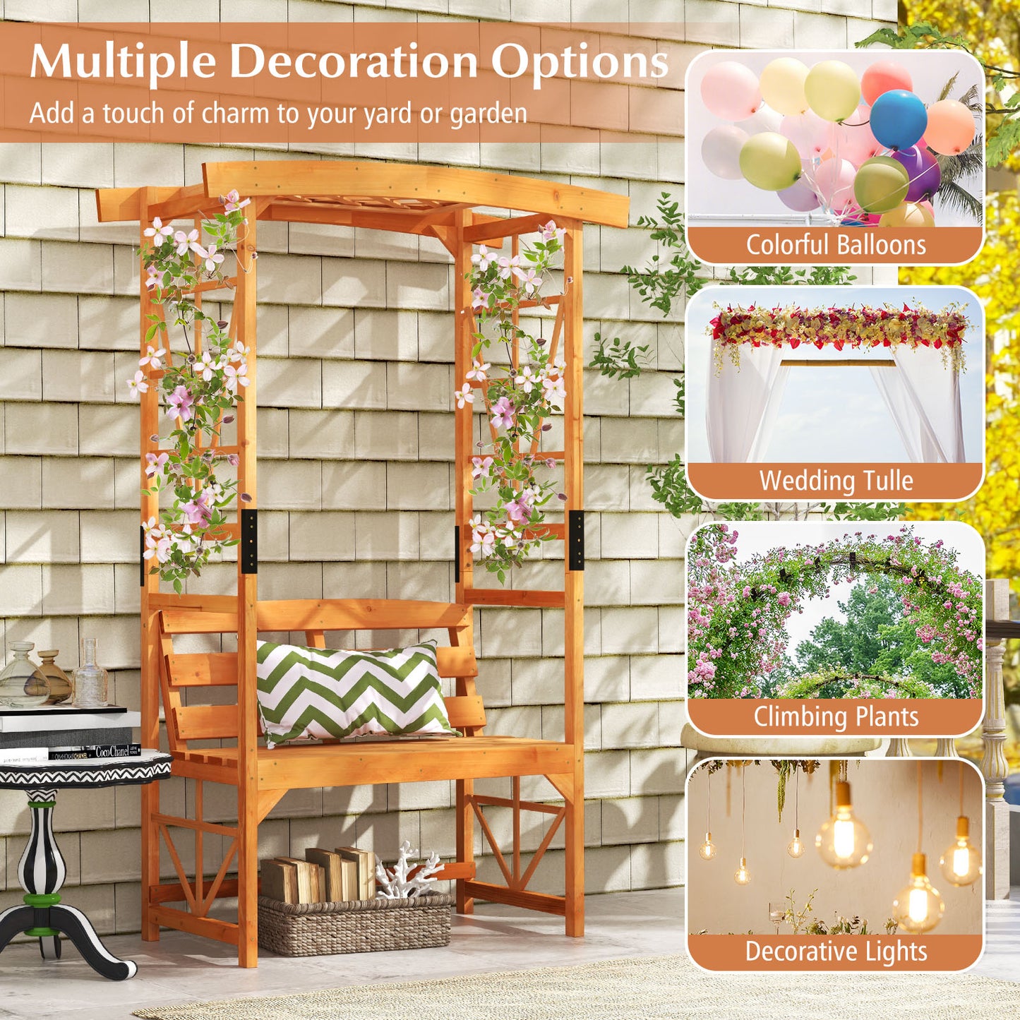 Patio Garden Arbor Archway with 2 Trellises for Climbing Plants Vines Grapes-Yellow