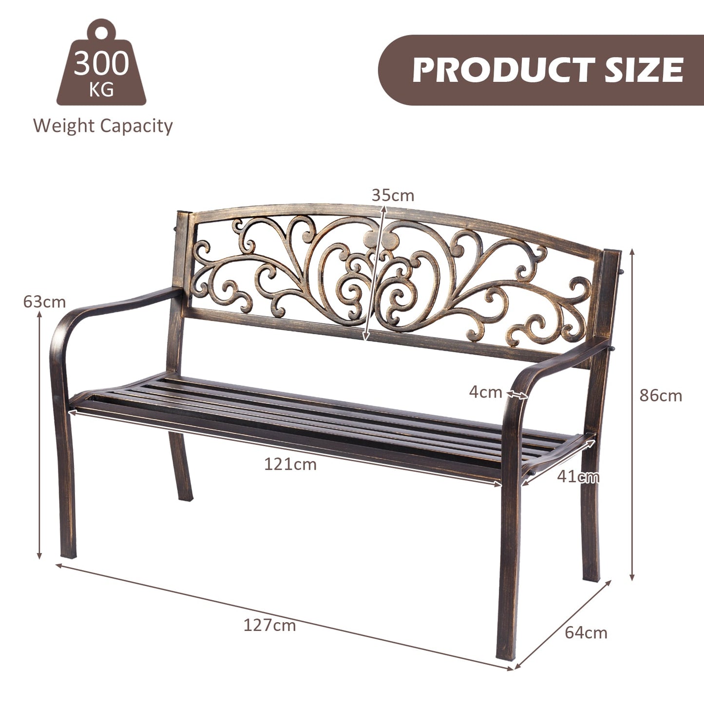 Patio Garden Bench Cast Iron and Steel Porch Loveseat with Armrests-Bronze