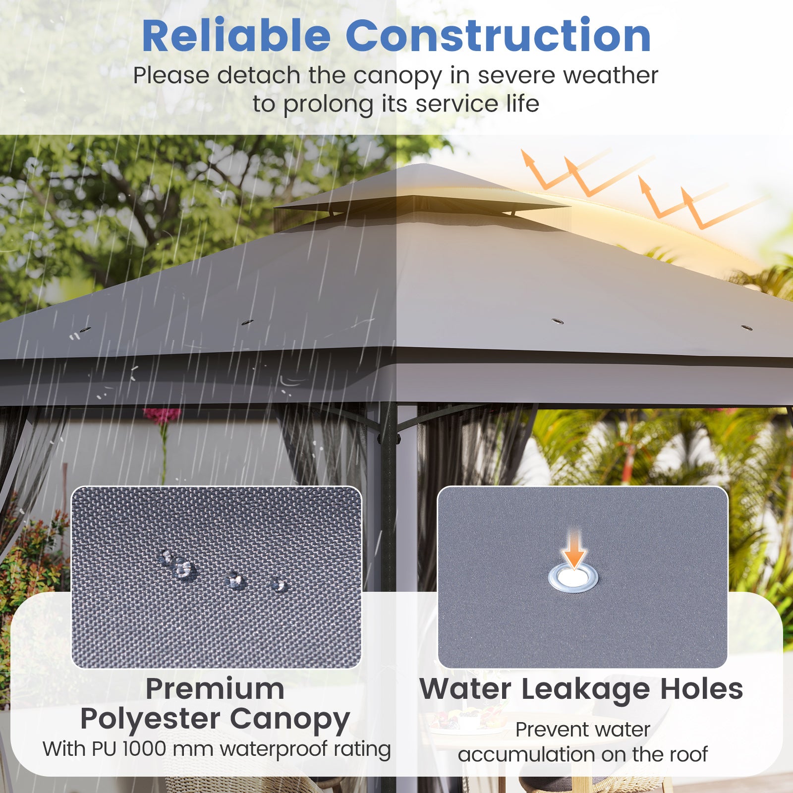 Patio Gazebo Outdoor Double-Roof Canopy Tent with Mesh Netting-Grey