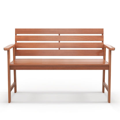 Patio Hardwood Bench Wood 2-Seat Chair with Breathable Slatted Seat