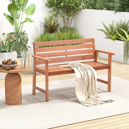 Patio Hardwood Bench Wood 2-Seat Chair with Breathable Slatted Seat
