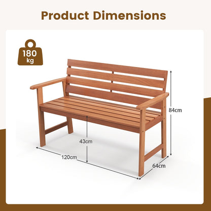 Patio Hardwood Bench Wood 2-Seat Chair with Breathable Slatted Seat