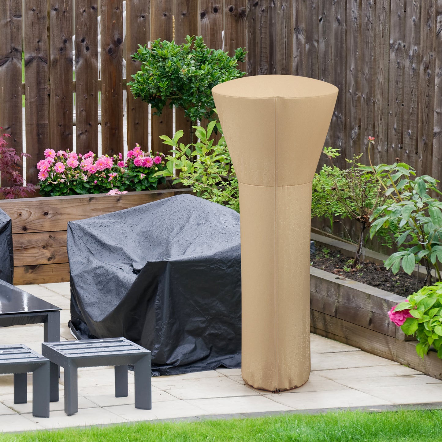 Outdoor Patio Heater Cover with Zipper and Storage Bag-Beige