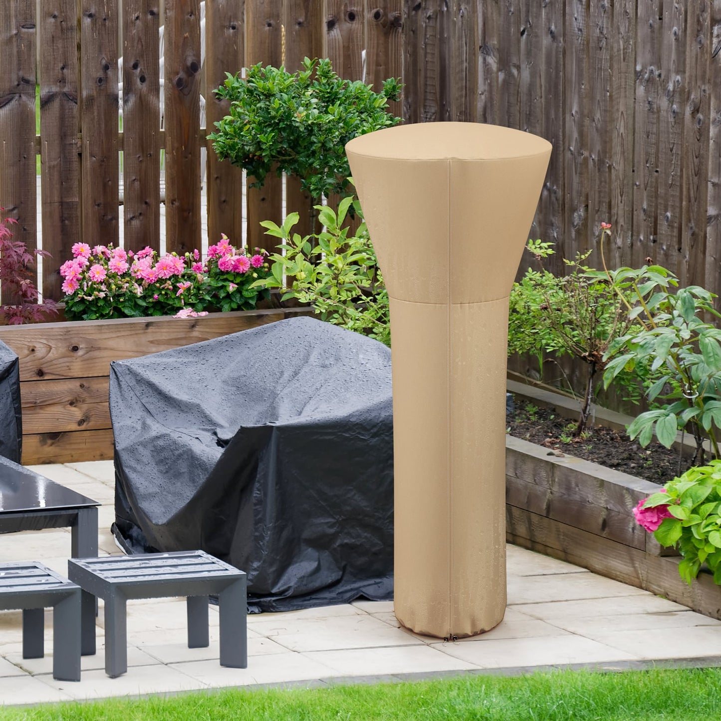 Outdoor Patio Heater Cover with Zipper and Storage Bag-Beige