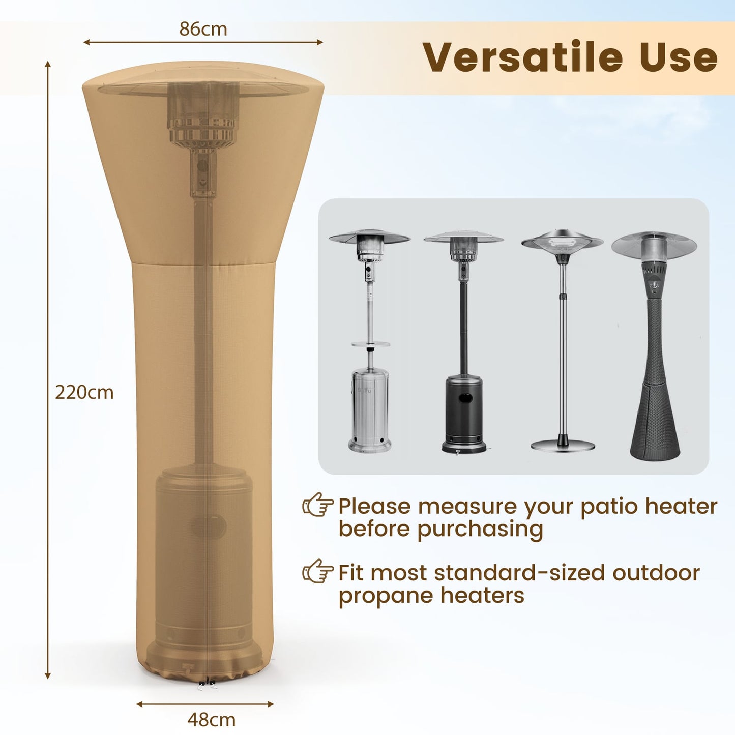 Outdoor Patio Heater Cover with Zipper and Storage Bag-Beige