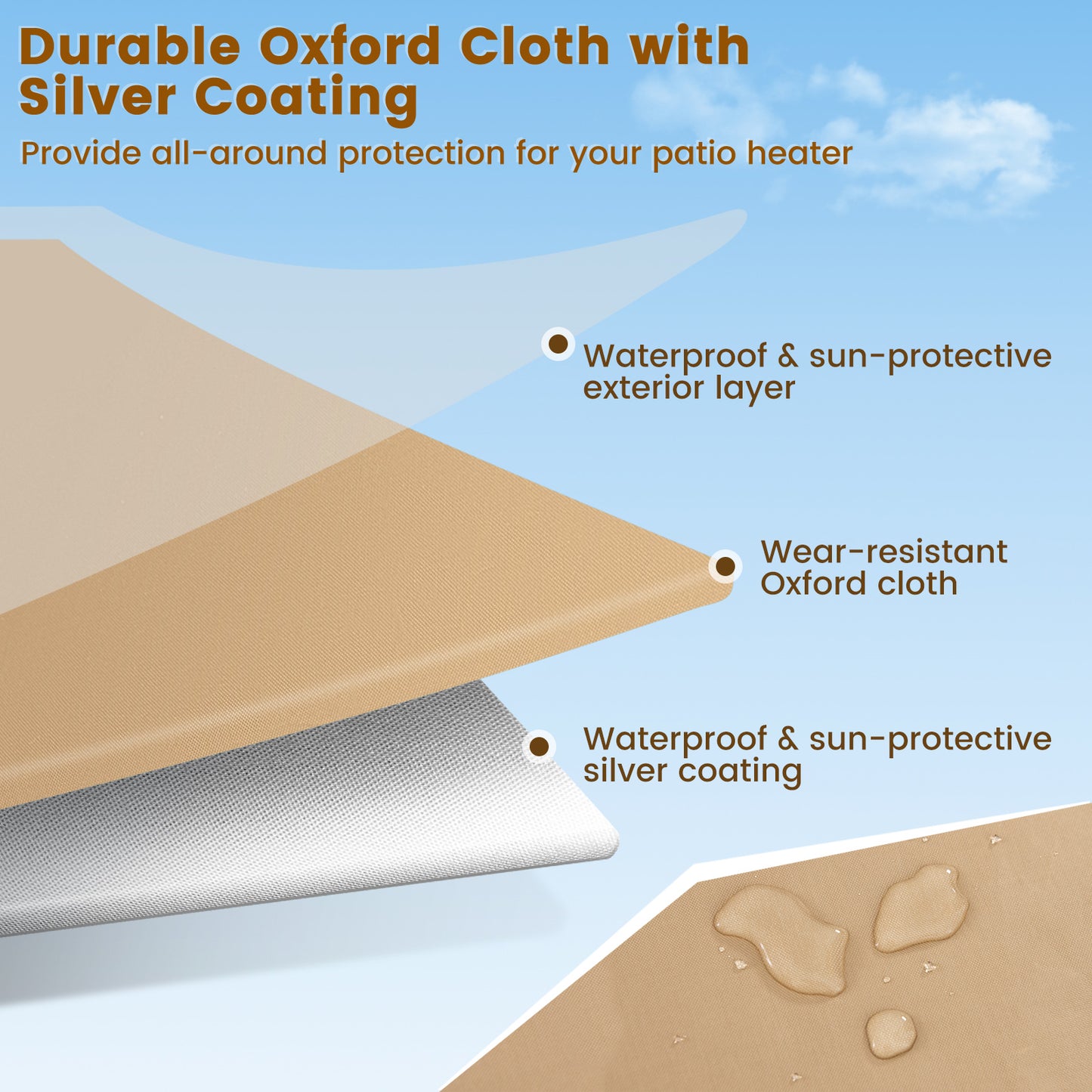 Outdoor Patio Heater Cover with Zipper and Storage Bag-Beige