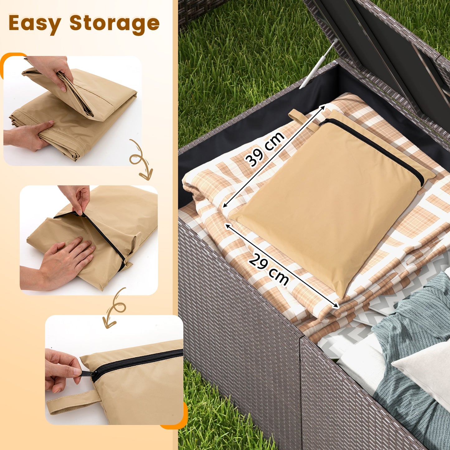 Outdoor Patio Heater Cover with Zipper and Storage Bag-Beige
