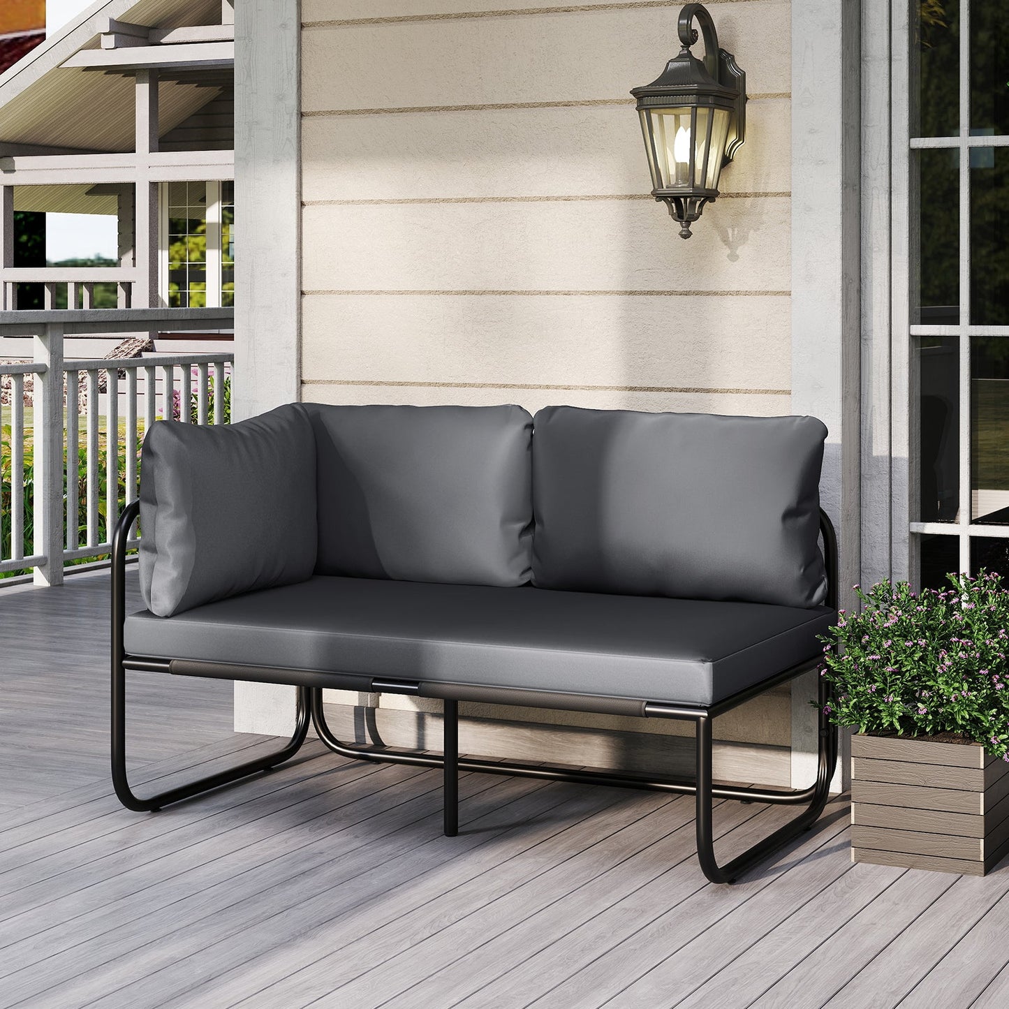 Patio Loveseat Sofa Couch with Removable Pillows and Seat Cushion-Grey
