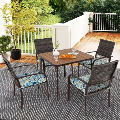 Patio Rattan Chairs Set of 4 with Wicker Back and Soft Cushions