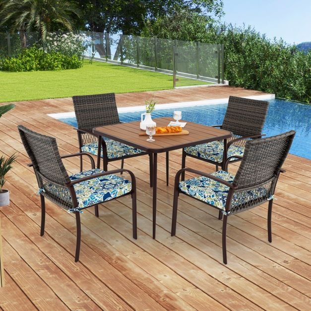 Patio Rattan Chairs Set of 4 with Wicker Back and Soft Cushions