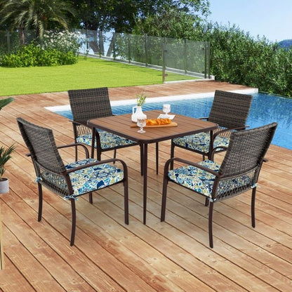 Patio Rattan Chairs Set of 4 with Wicker Back and Soft Cushions