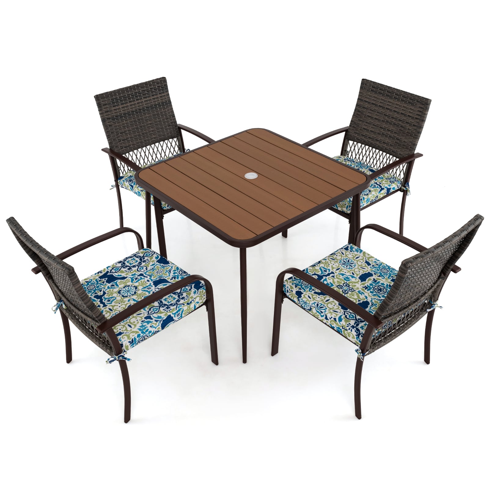 Patio Rattan Chairs Set of 4 with Wicker Back and Soft Cushions