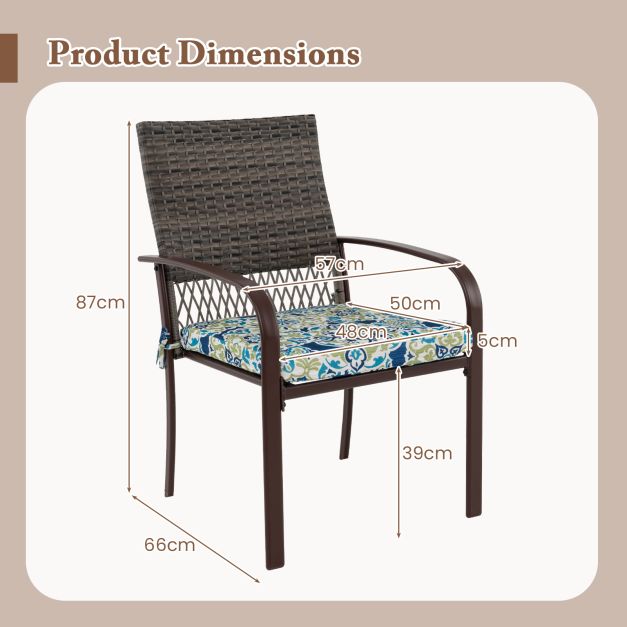 Patio Rattan Chairs Set of 4 with Wicker Back and Soft Cushions