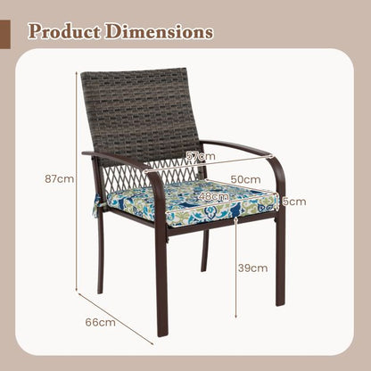 Patio Rattan Chairs Set of 4 with Wicker Back and Soft Cushions